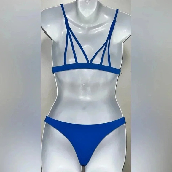 Zaful  Women Two Piece Bikini Swimsuits Crisscross Back Cobalt Blue - Picture 4 of 4
